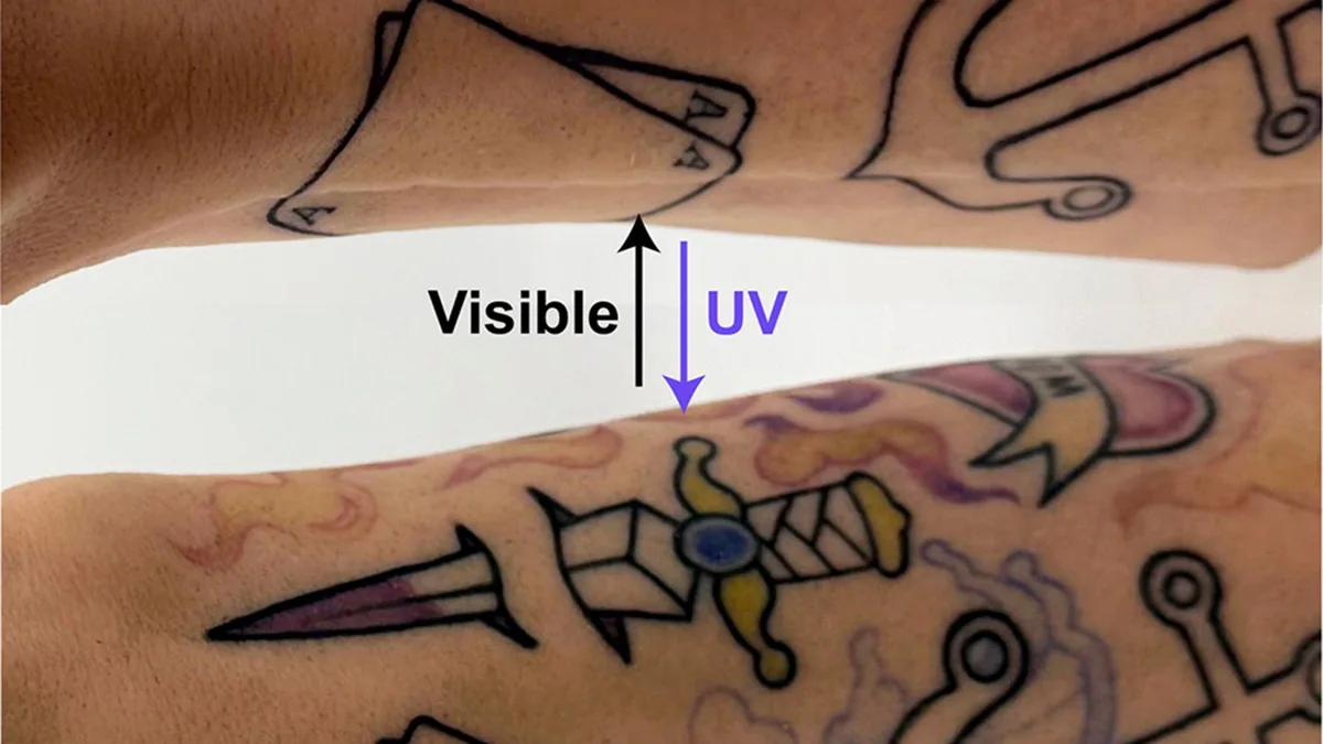 Tattoo inks switch color with light exposure